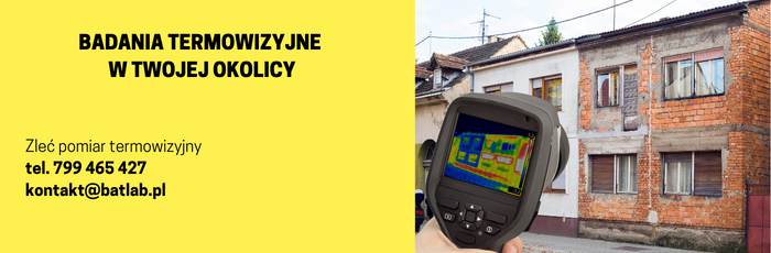 Kamera termowizyjna skierowana na elewację murowanego budynku; fotografia z dotychczasowej grafiki regionalnej