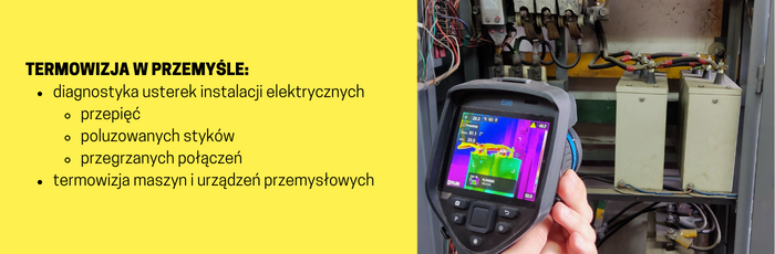 Kamera termowizyjna podczas pomiaru instalacji elektrycznej — fotografia z obecnej strony